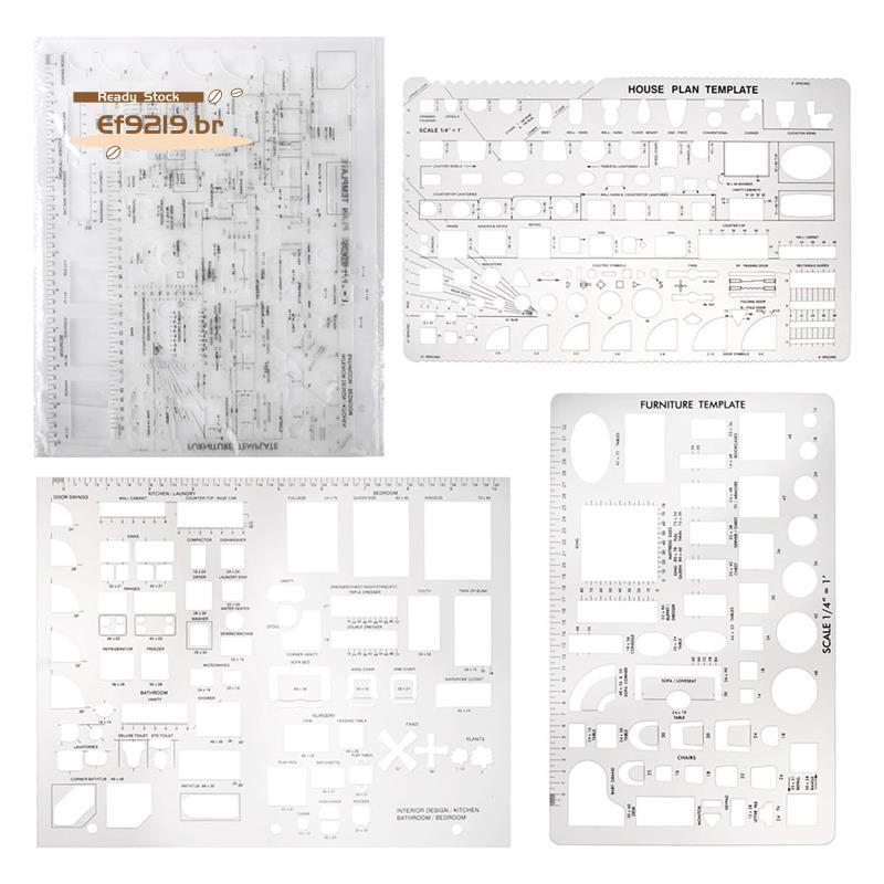 [Oferta Especial E] Ferramentas De Desenho Formas De Régua Para Arquitetura-Conjunto De 3 Móveis De Plano Doméstico , Co