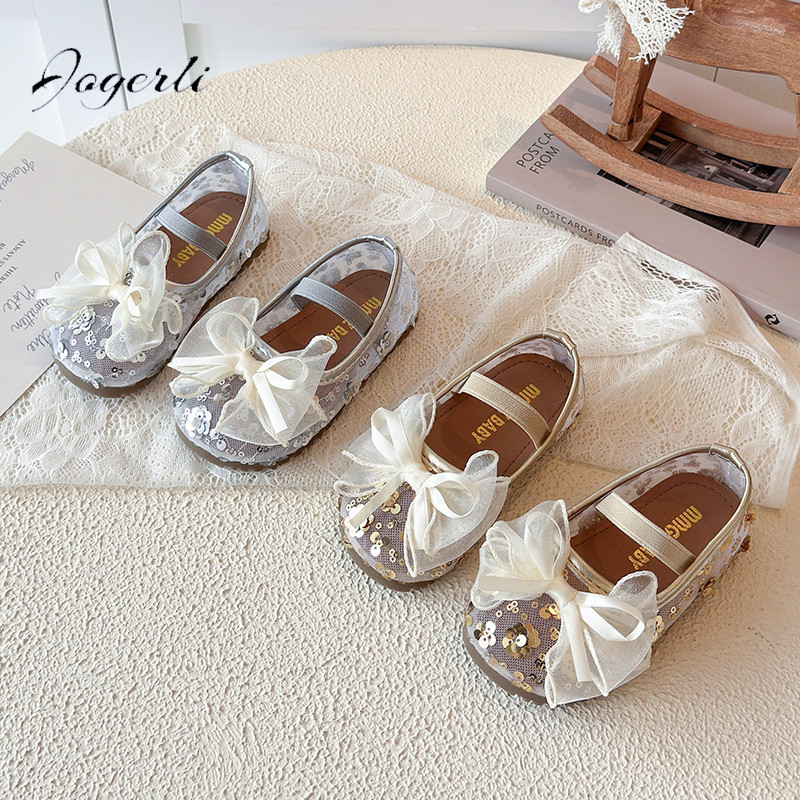 Meninas Arco Princesa Sapatos Primavera Verão Novas Crianças Moda Lantejoulas Rendas De Bebê