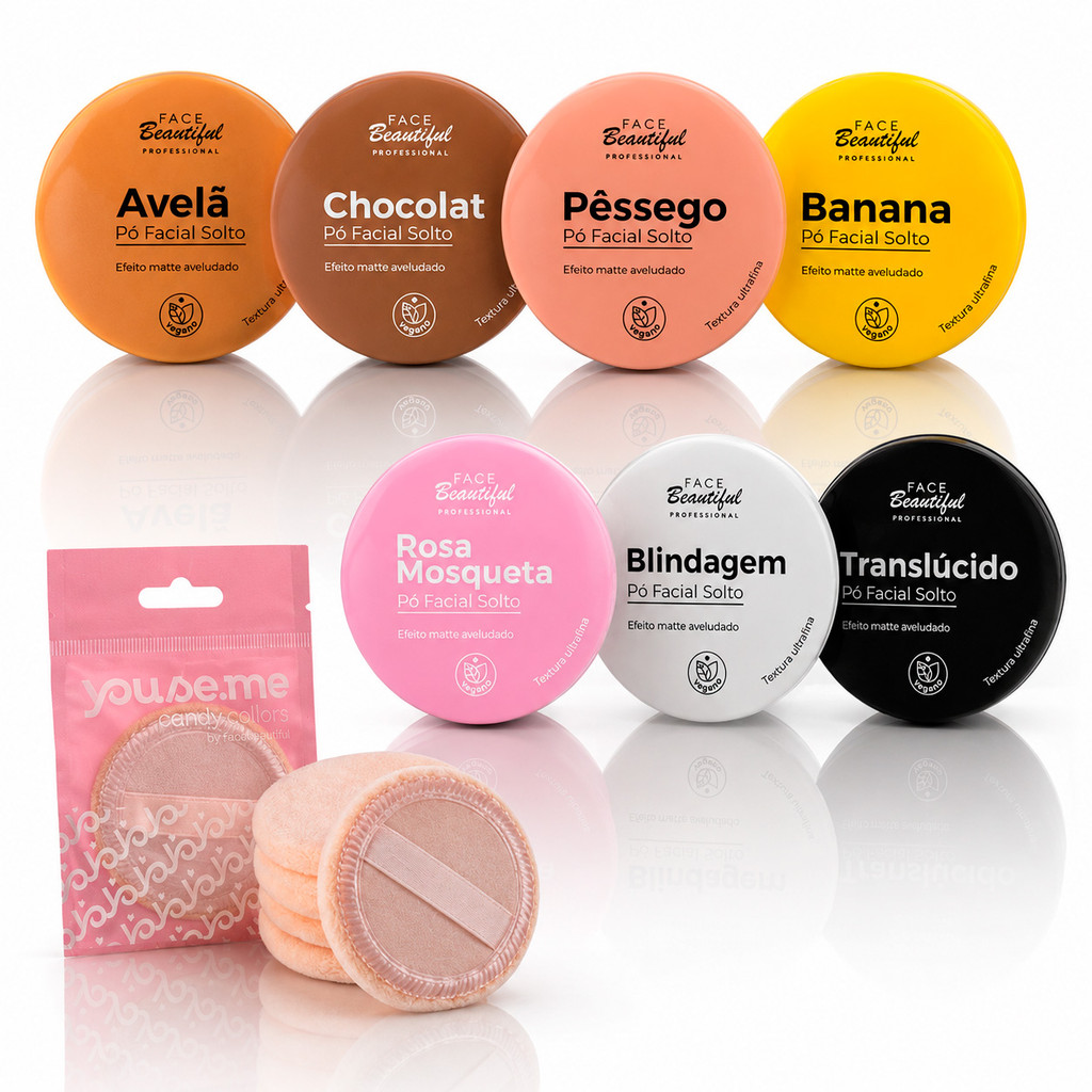 Kit Pele Pó Facial Make Esponja Puff Youse.me Face Beautiful
