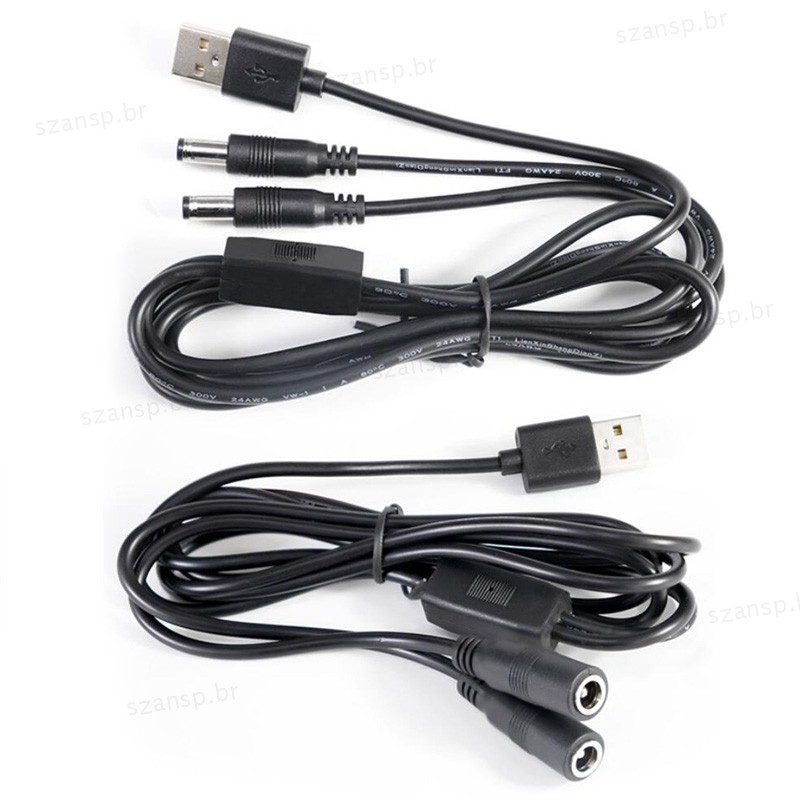 22awg 3A USB 2.0 Macho Para 2 Vias DC Fêmea Divisor Cabo plug 5.5x2.5mm De Alimentação Adaptador Conector Tira BRA1