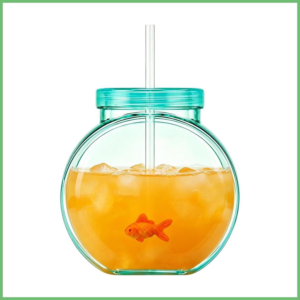 Copo De Tigela De Peixe Inquebrável Com Canudo E Tampa Portátil Copos De Bebida De Verão Para Coquetel Suco Refrigerante