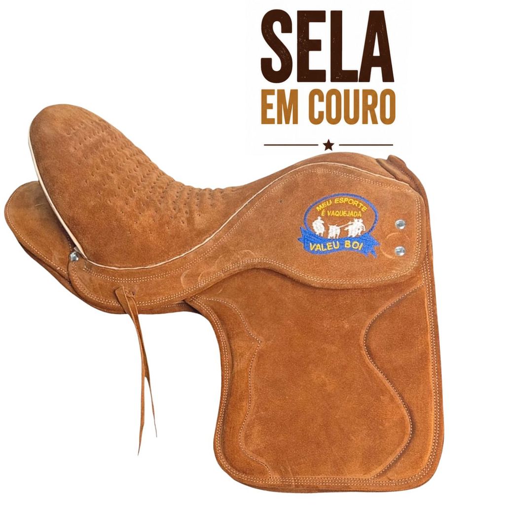 Sela Selote Em Couro Marrom Semi Profissional Para Cavalo Vaquejada