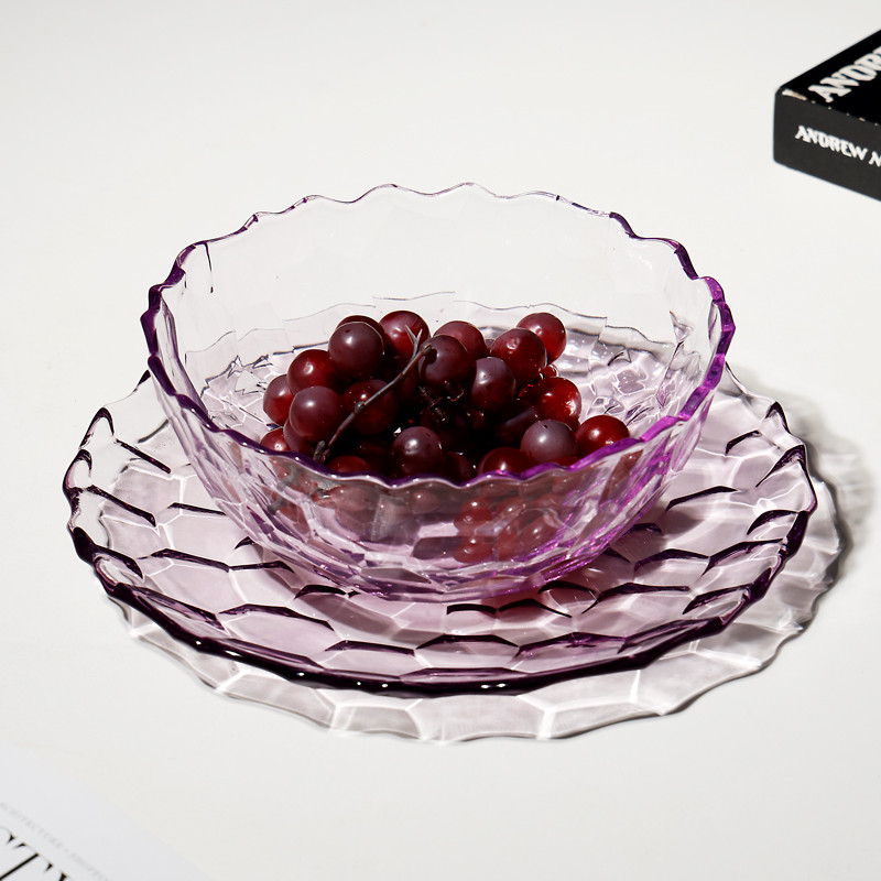 Luz de luxo lavanda vidro prato frutas sala estar casa cesta frutas lanche placa hospitalidade lanches frutas secas tige