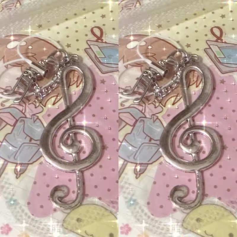 Conjunto De Chaveiro Com Cordão Para Telefone Nota Musical Da Moda-Capa De Fone De Ouvido Bolsa Celular-Liga De Prata