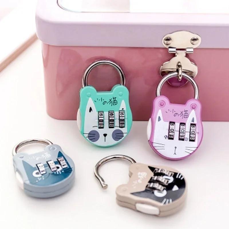 1PC Bonito Gato Bagagem Cadeado Mala Mochila Senha Bloqueio Dos Desenhos Animados Mini Com Chave Diário Notebook Bolsa C