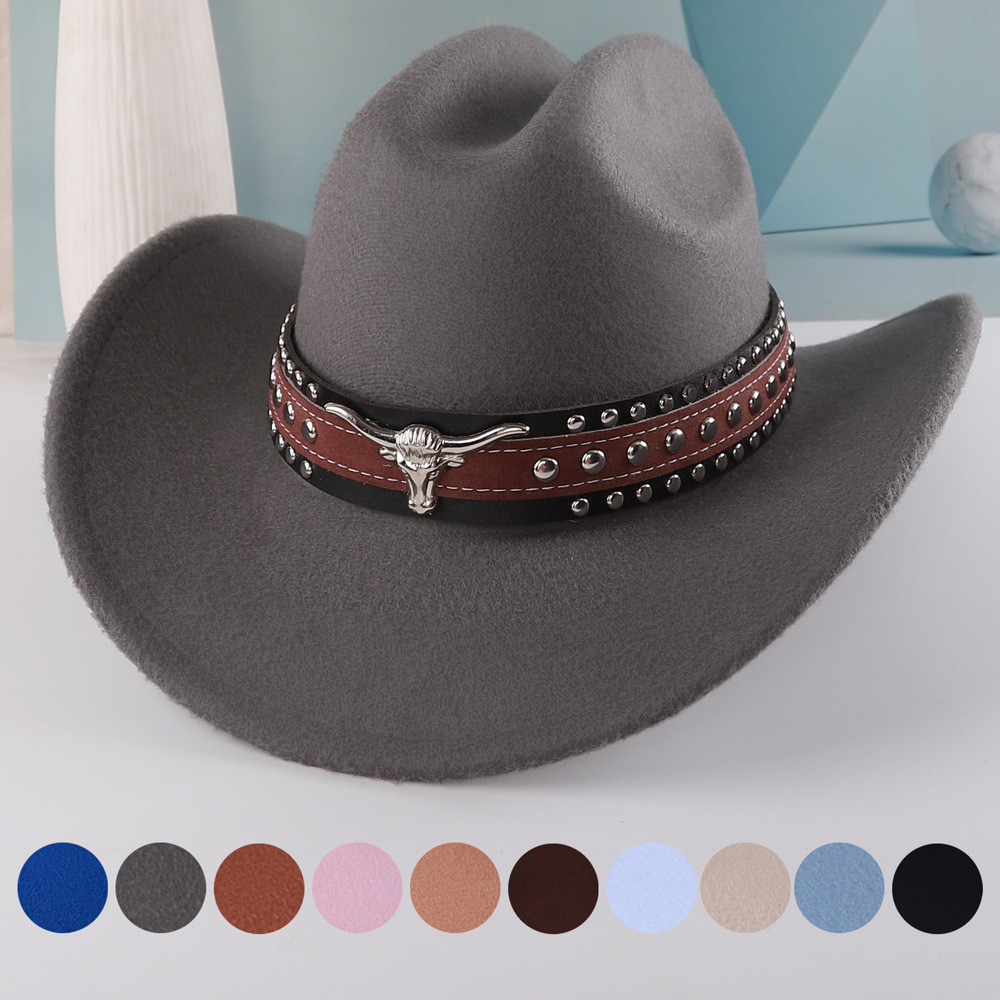 Chapéu de Cowboy prata cabeça de touro redondo rebite acessórios cinto chapéu moda Wear acessórios de roupas chapéu