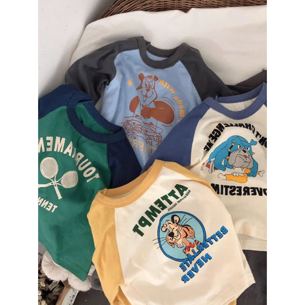 Camiseta infantil de manga comprida de algodão puro 2023 roupas de outono coreano na moda júnior crianças do ensino médi