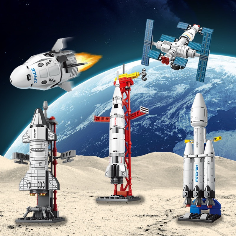 Lele Brothers Estação Espacial Foguete Nave Blocos De Construção Compatível Para Crianças Montagem Educacional Brinquedo