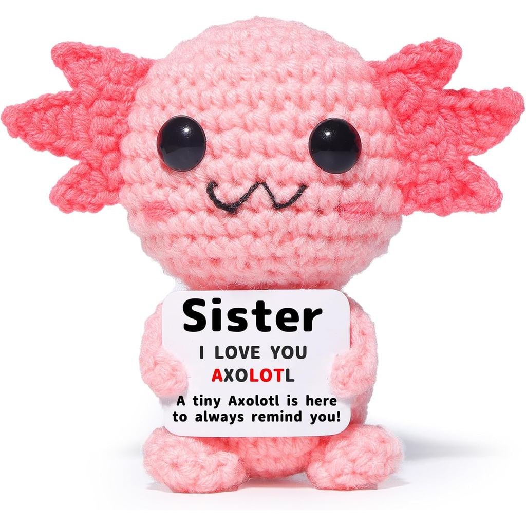 Mini Axolote de Crochê Engraçado, Presentes de Amor para Irmã, Pequeno Brinquedo de Axolote Feito à Mão com Cartão 'Eu T