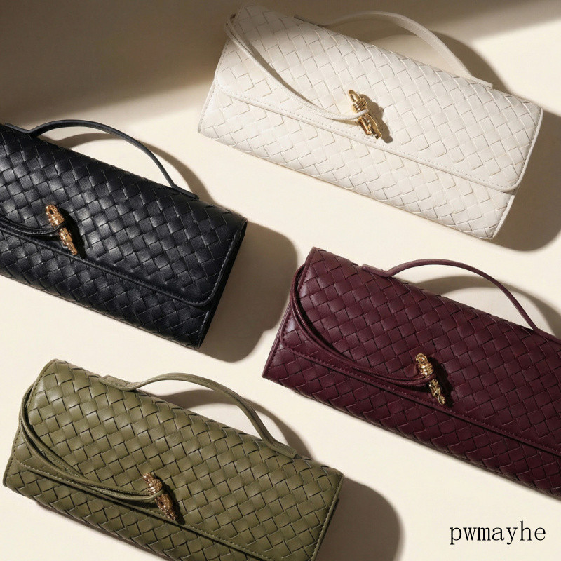 Bolsa de Mão Feminina PWMB, Transversal, de Ombro, Clutch de Noite, Trançada, em Couro Vegano PU, para Festa, Clube, Cas