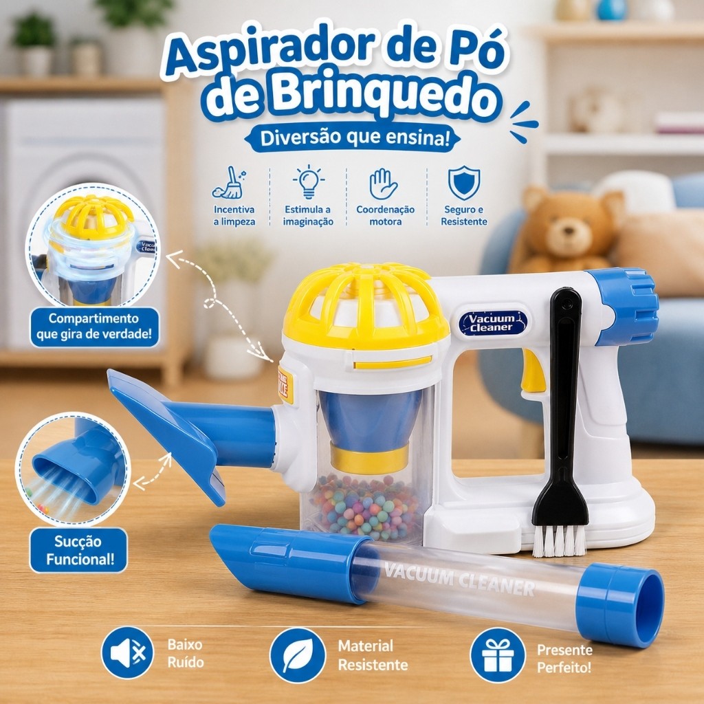 Aspirador De Pó Brinquedo Infantil Acessórios Completos Seguro Educativo Divertido Oferta
