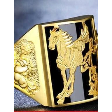 anel solitario anel Anel de ouro clássico estilo masculino adulto cavalo para o sucesso incrustado anel verde moda verão