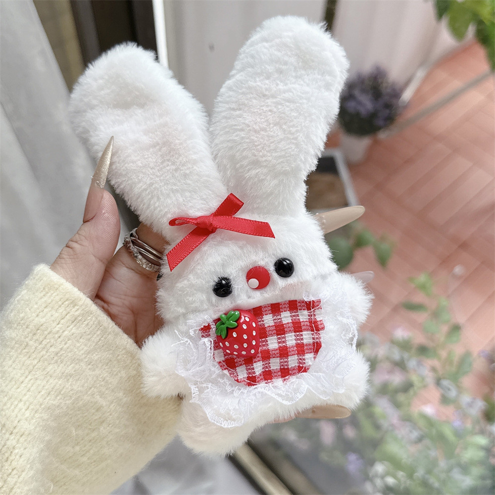 Moda Pelúcia Morango Coelho Caso Com Corrente Para AirPods Pro2 Pro3 4Gen Feminino Bluetooth Earbud Capa