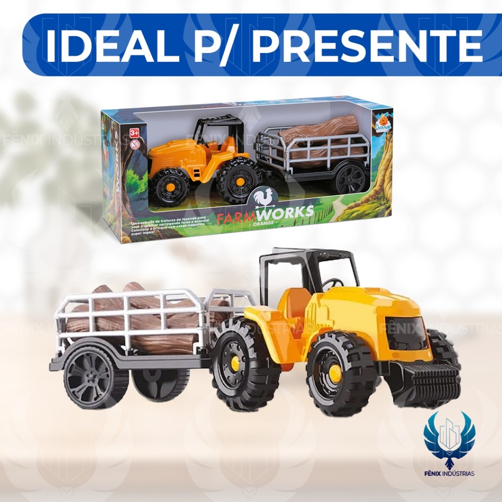 🚜 Trator Farm Work Tora 34cm – Orange Toys