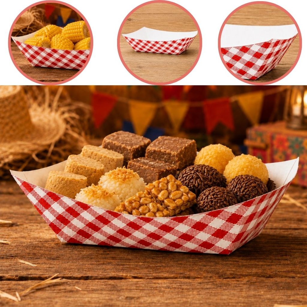 10~60 BANDEJA DE PAPEL XADREZ VERMELHA 14,5CM (FESTA JUNINA 2026) CHOCO