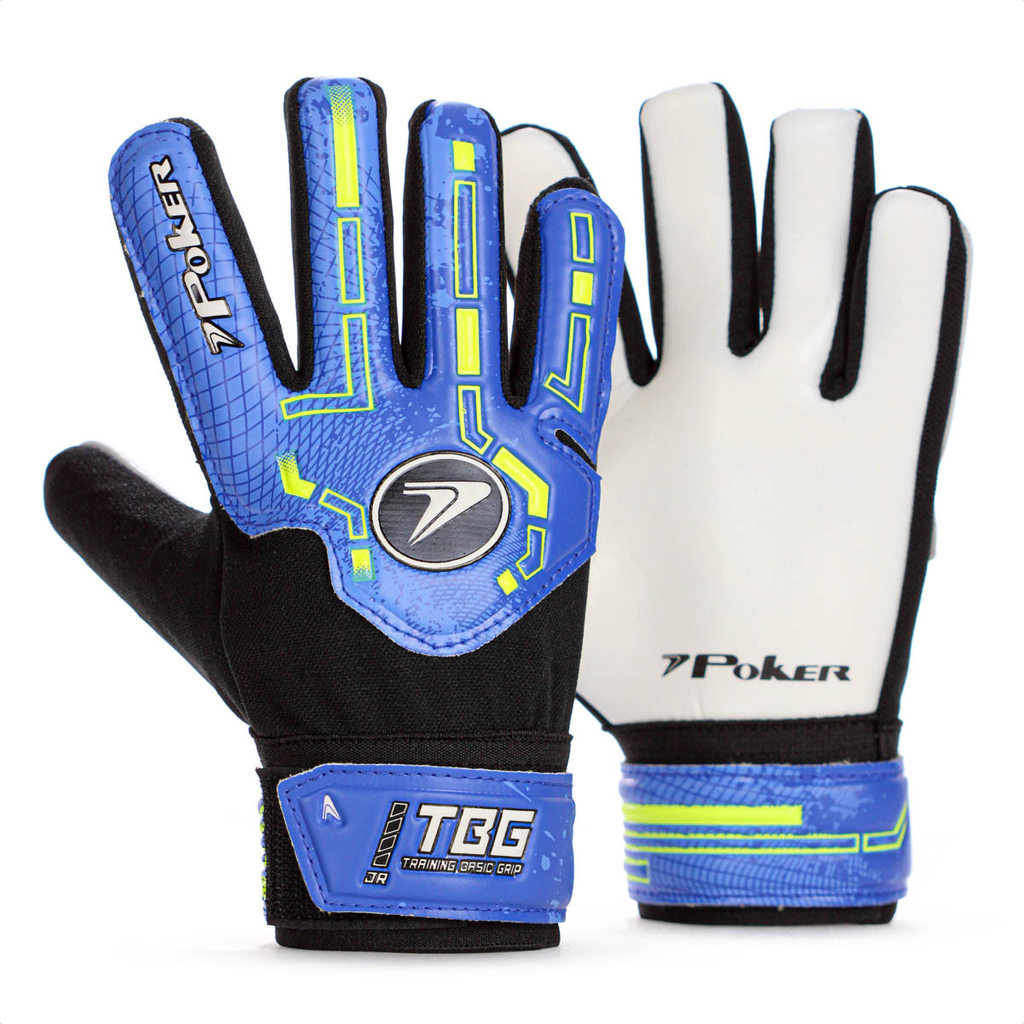 Luva de Goleiro Poker Campo Training Basic Grip Jr Azul Preto e Verde - Infantil
