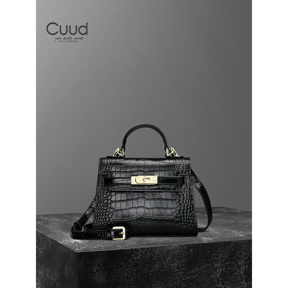 [Contador de luxo leve] Bolsa feminina de couro genuíno moda feminina Kelly bolsa Crossbody couro genuíno padrão de croc