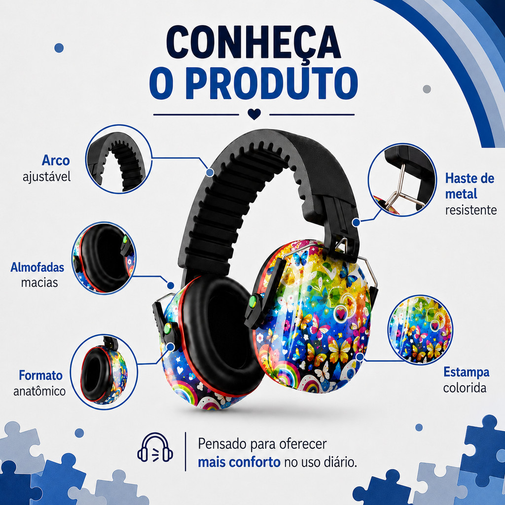Detalhes do Abafador Auditivo para Autismo Adulto TDAH Confortável Sensorial Colorido