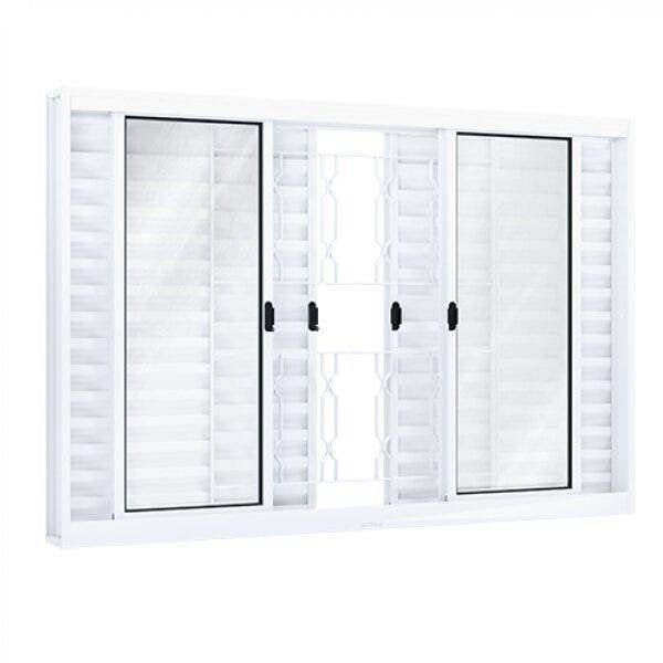 Janela de Aço Veneziana de Correr 100x150cm 6 Folhas com Grade Mosaico Riobras Branco 100cm x 150cm