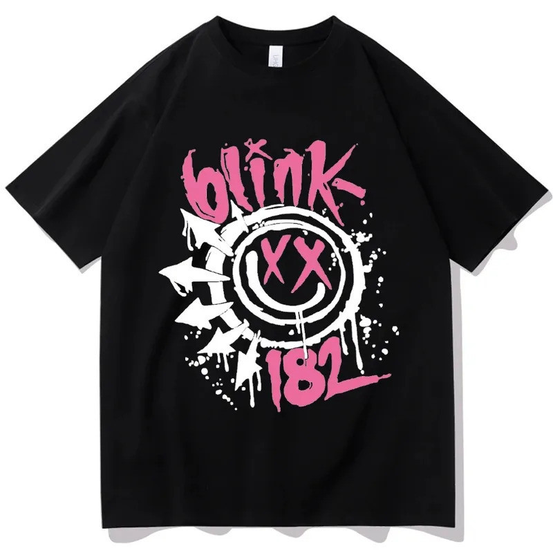 Blink 182 Camisa One More Time Tour Fan Gift Unissex O-Pescoço Harakuju Vintage Promoção Camisas De Manga Curta