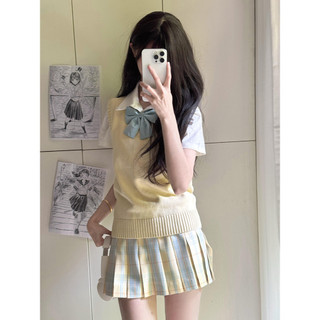 Doce batata Meow Original toranja lua jk uniforme saia estilo Preppy saia de cintura alta terno em camadas doce terno de