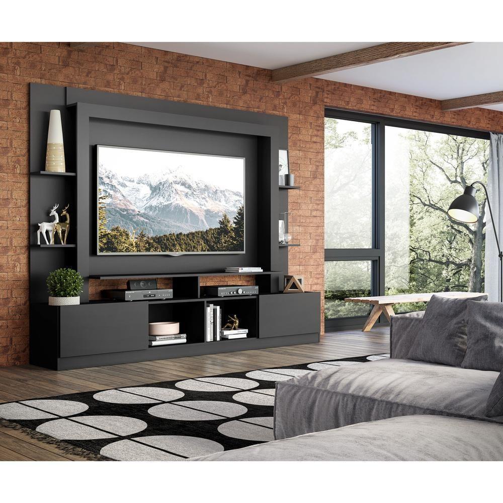Rack Estante Com Painel E Suporte 65'' E 2 Portas Oslo Multimóveis Preto — imagem 2 de 2