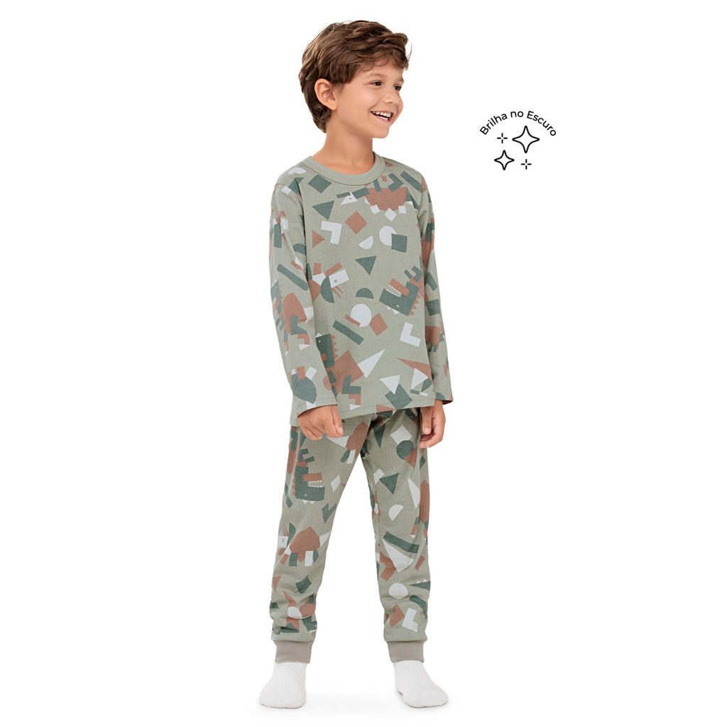 Pijama Longo Infantil Menino Dino Elian Verde