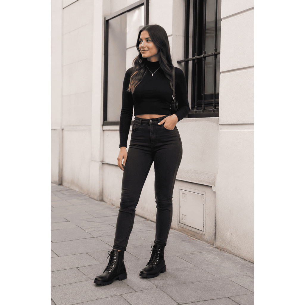 Bota Feminina  Cano Curto Couro Ecológico Flexível Casual