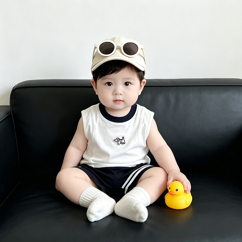Verão novo estilo bebê crianças sem mangas colete meninos meninas bebê versão coreana All-Match Casual camiseta topo res