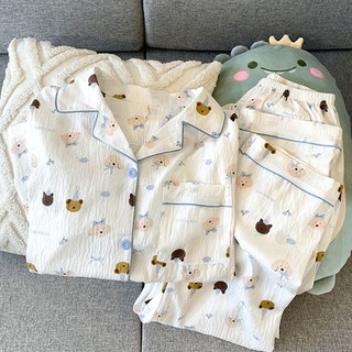((Pijamas) Pijama de cachorrinho fofo feminino primavera outono puro algodão nuvem fio de algodão 2026 cardigã roupa de 
