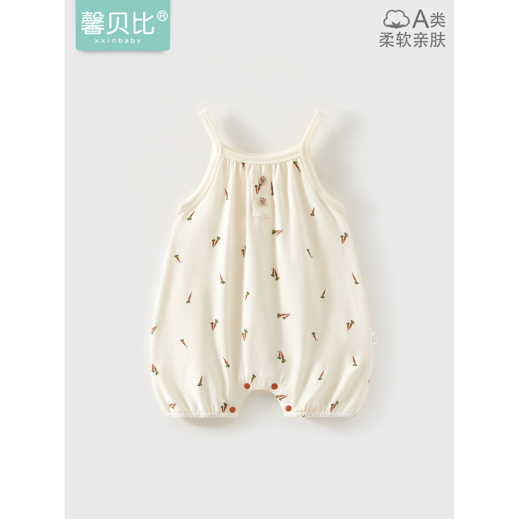 Xin Babe Macacão de bebê com suspensório, macacão Modal de verão sem mangas para bebê, pijama fino de verão