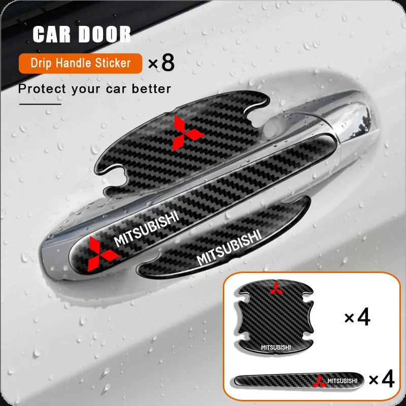 Adesivo de Fibra de Carbono para Manípulos de Porta de Carro, 8 Peças, para Mitsubishi Mirage, Lancer Ex, Evo, ASX, Xpan