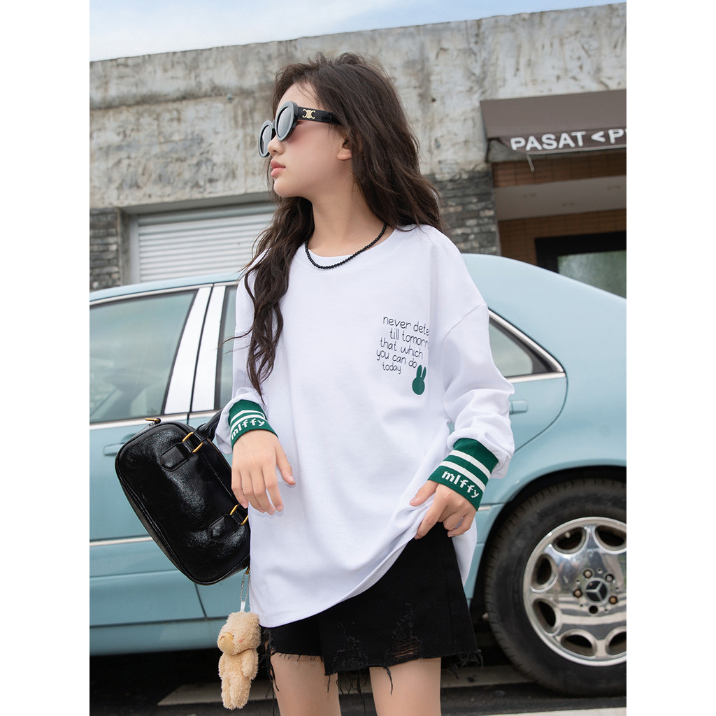 Meninas camiseta de manga comprida 2026 novo estilo primavera outono roupas crianças moda mangas Raglan Bottoming outono