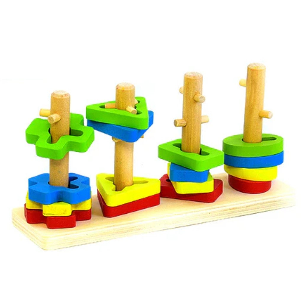 Brinquedo Montessori Torre De Encaixe Educativo Pirâmides Interativas Formas Geométricas Castela
