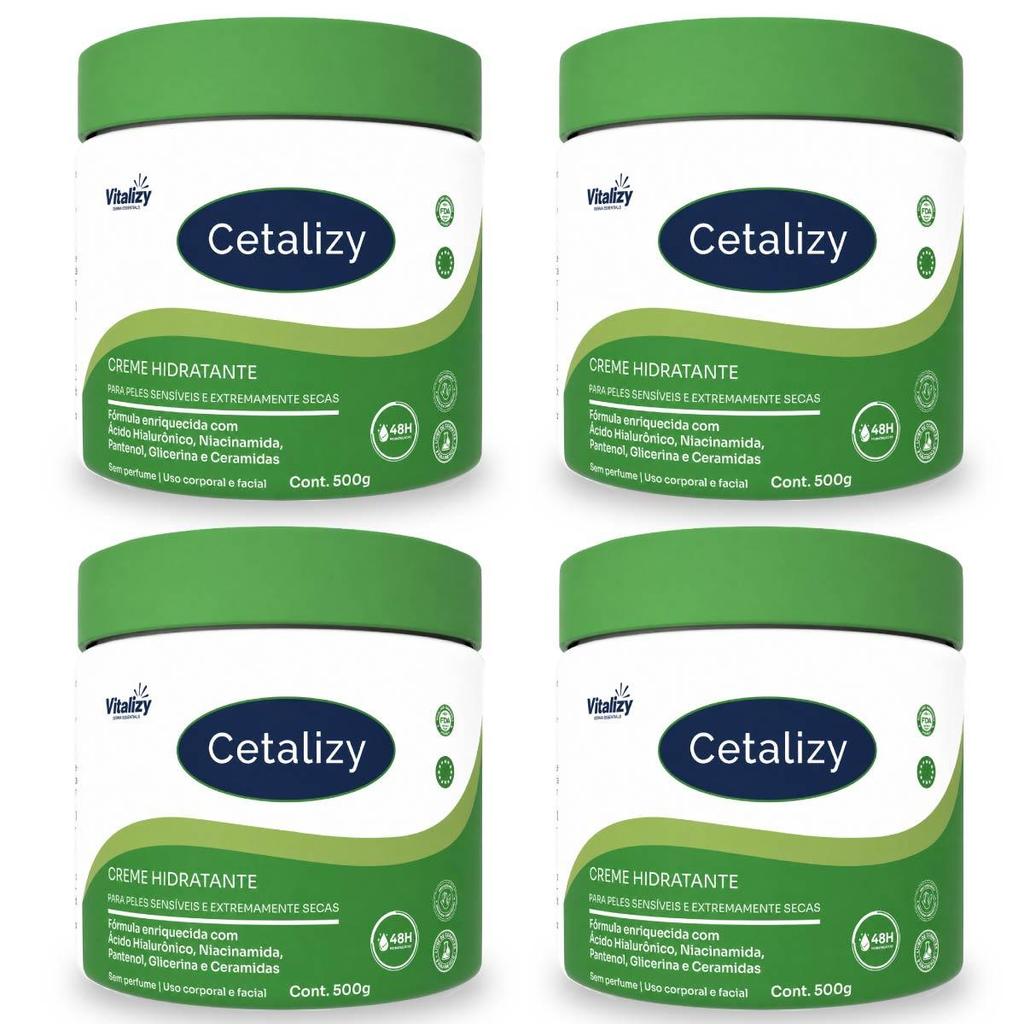 Kit 4x500g Creme Hidratante Corporal Facial Pele Seca Sensível Extra Seca Sem Perfume Hidratação Intensa Vitalizy