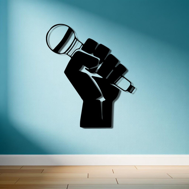 Oláyoung Microfone De Punho De Metal Arte De Parede Rock Music Room Decor Iron Studio Gift