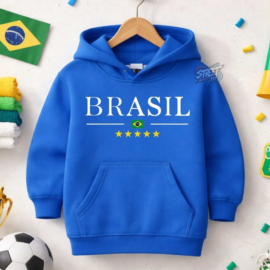 Moletom Infantil Flanelado Blusa de Frio com Capuz e Bolso Canguru Mundo Torcedor