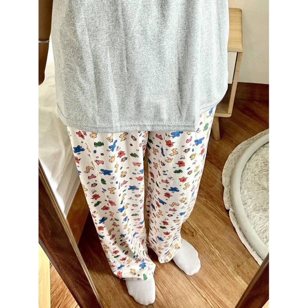 Calças curvas de caminhada 2023 novo estilo calças de pijama dos desenhos animados feminino solto confortável casa calça