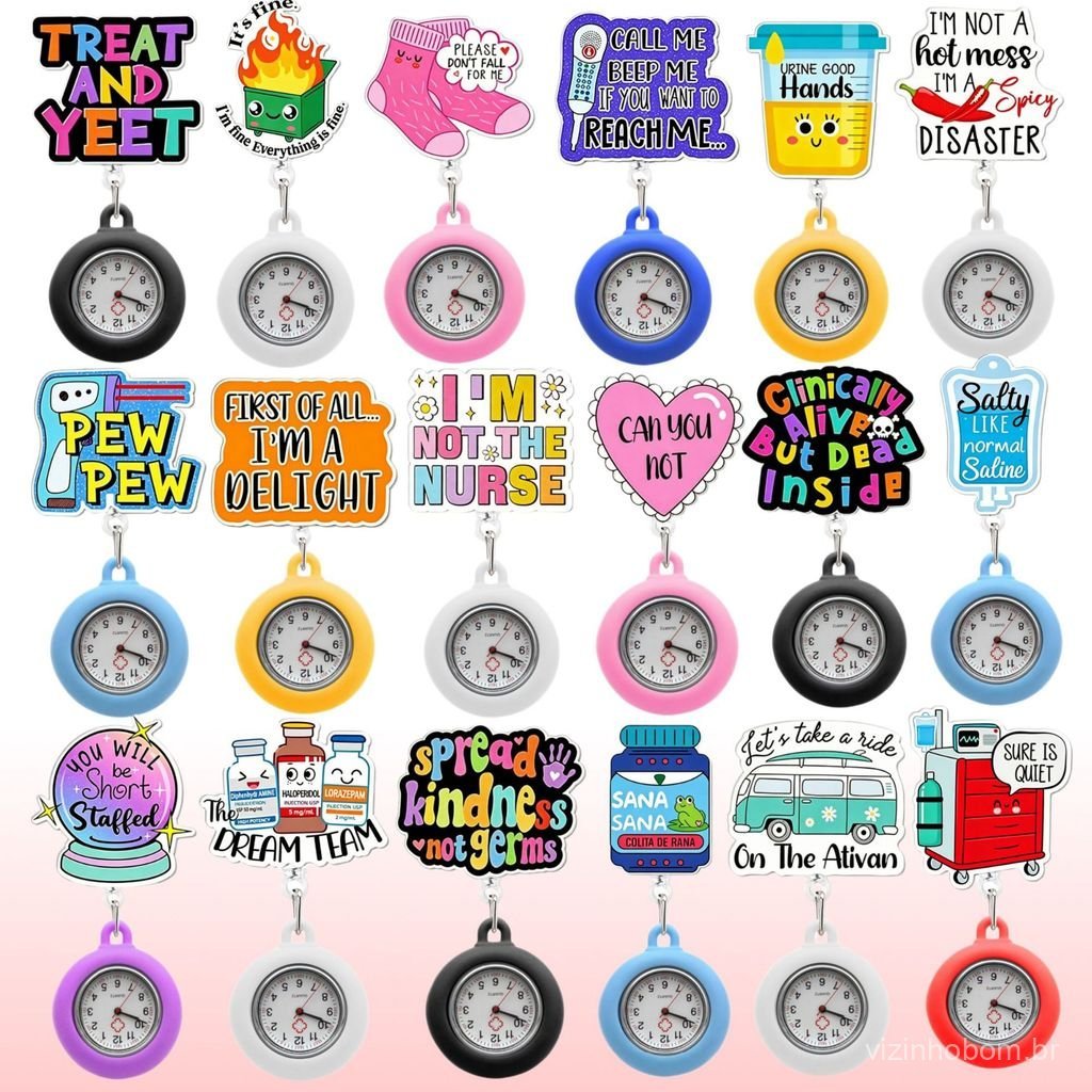 Relógio de bolso de silicone com desenho animado para enfermeiros, relógio de peito para médicos, relógio de quartzo ret