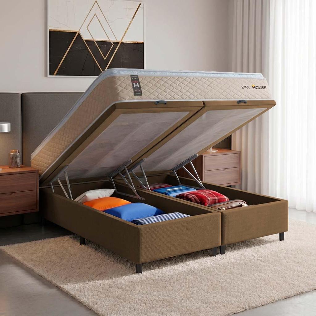 Conjunto Box Baú Alford Bege 193x203x73 c/ Molas Ensacadas