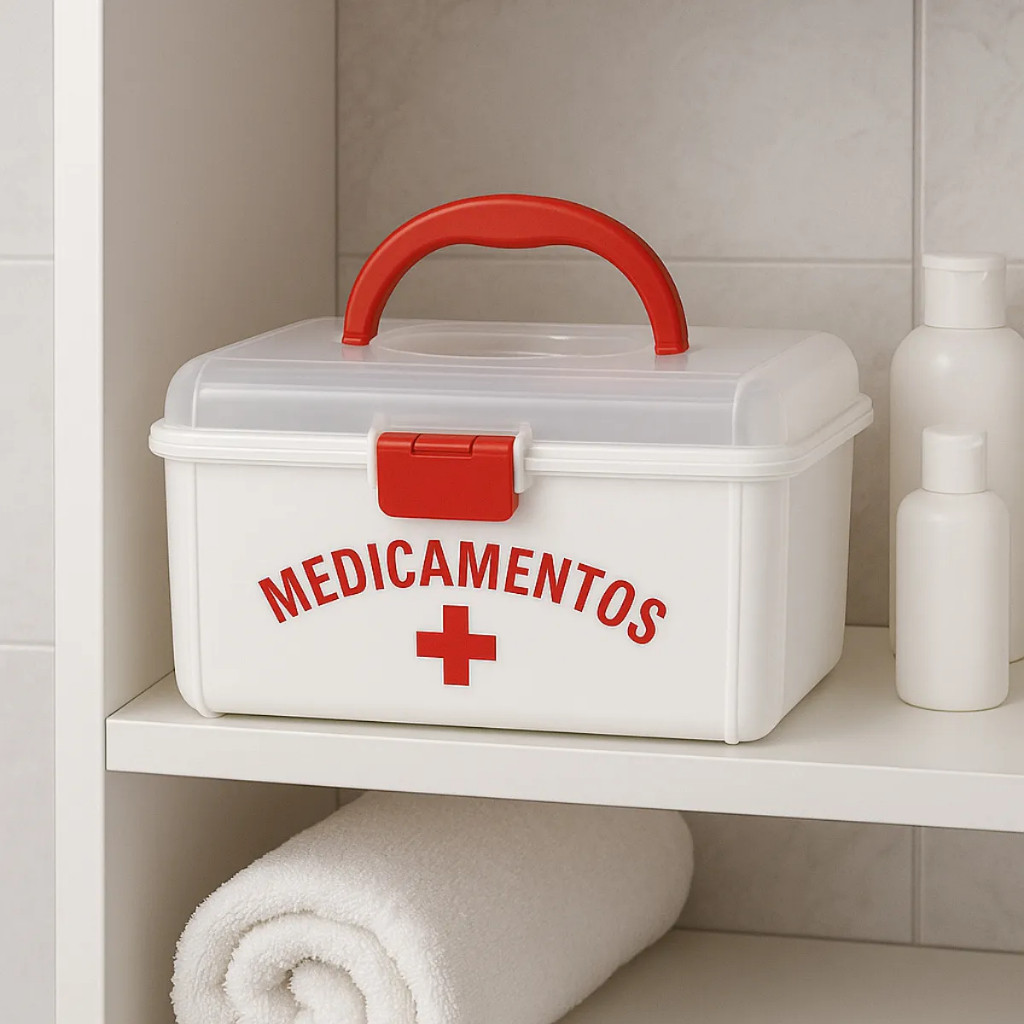 Caixa Organizadora Remédios Frasqueira Maleta Farmacinha Primeiros Socorros Nitron Branca