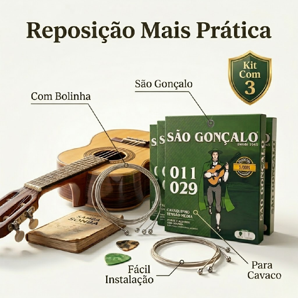 Kit 3 Encordoamento São Gonçalo Cordas P/ Cavaco Com Bolinha — imagem 2 de 2