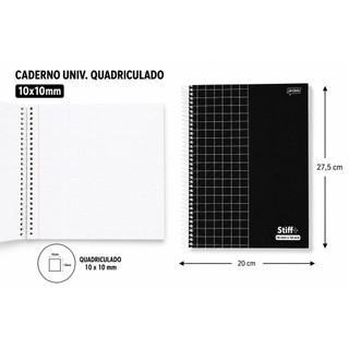 Caderno Quadriculado 10x10mm / 1x1 cm Universitário 96fls  20x27,5cm Espiral Capa Dura Preto