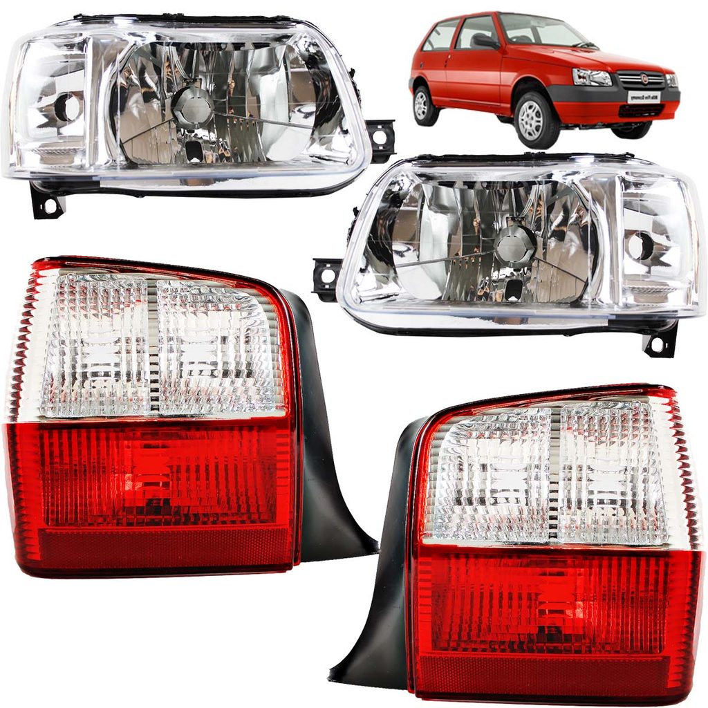 KIT Farol Lanterna Uno Fire 2001 02 03 04 a 2013 Cromado CRISTAL