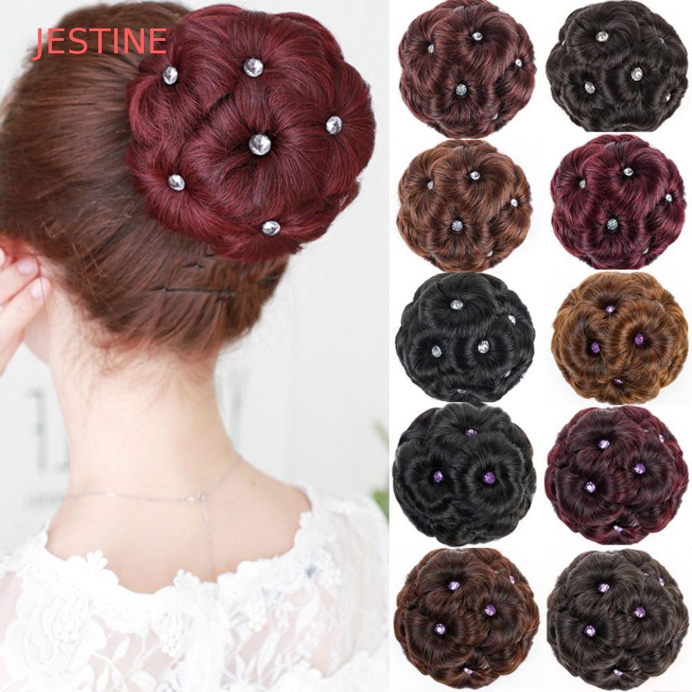 JESTINE Cabelo De Nove Flores , Peruca De Noiva , Anel De Flor , Coque De Sintético , Clipe De Scrunchie Em Encaracolado