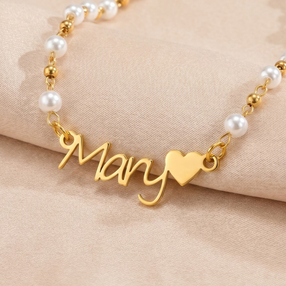 Pulseira De Pérola Com Nome Personalizado De Aço Inoxidável Banhado A Ouro Vnox, Presente De Aniversário À Prova D'água · foto 2
