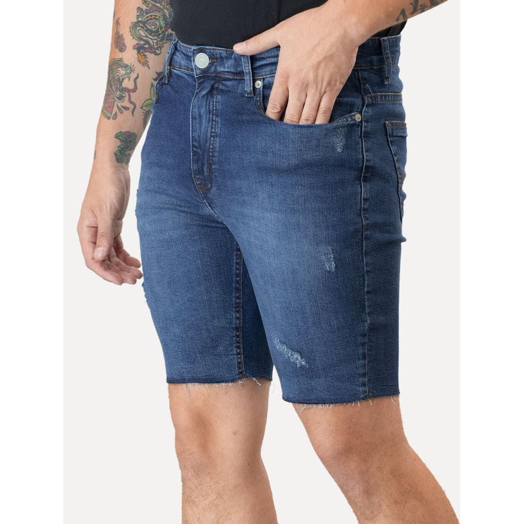 Bermuda Guess Jeans Masculina Inter Refile Azul Médio