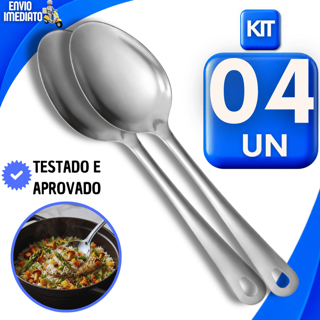 Jogo Colheres Servir Arroz Inox Grande 25,2cm Ideal Cozinha Restaurante Buffet Multiuso Utilidades