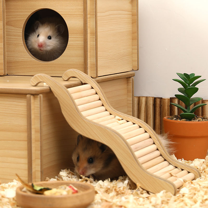 Onda escalada pequenas escadas de madeira Hamster brinquedos paisagismo suprimentos de duas camadas Pet correndo roda ur