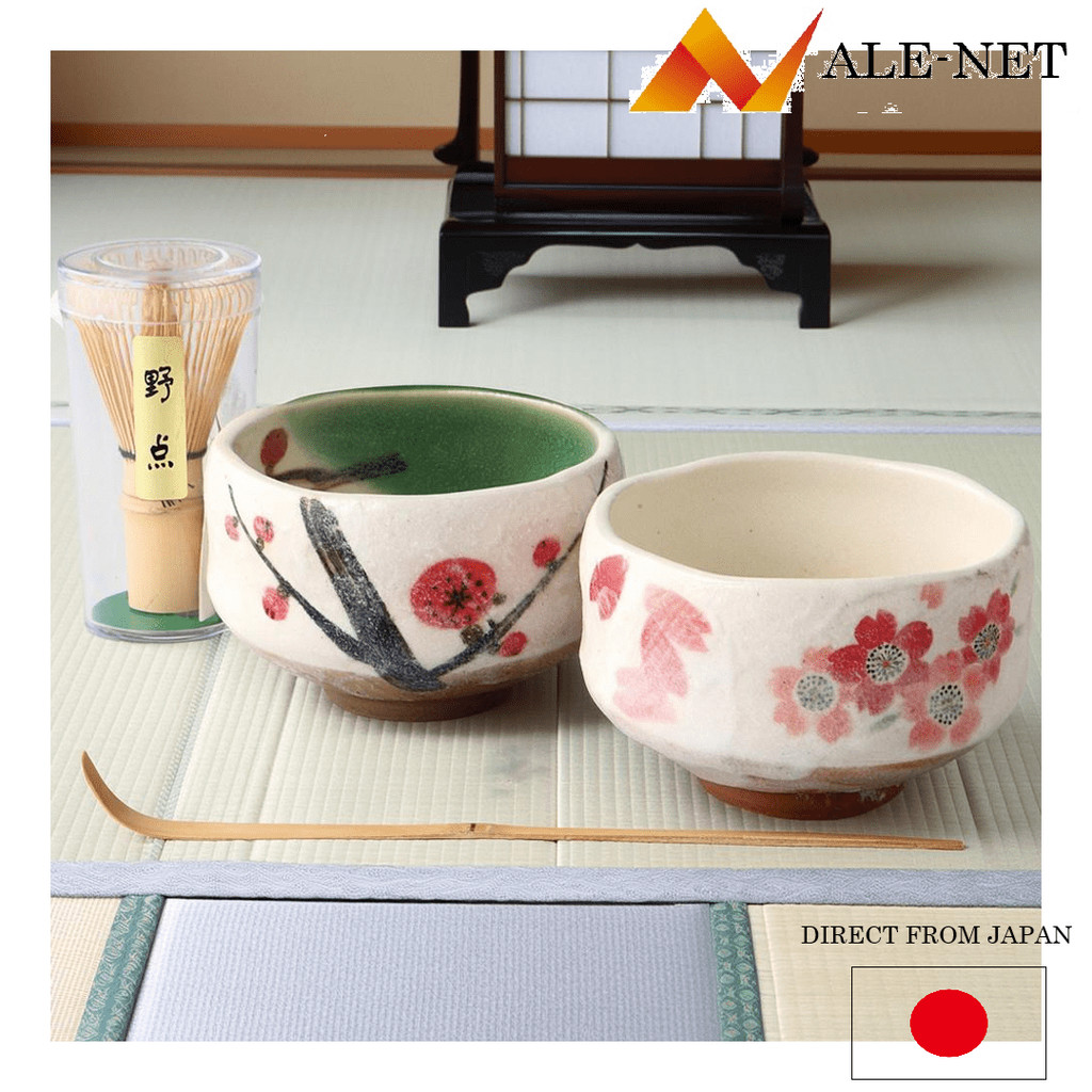 ALE-NET Matcha tea bowl, mini matcha pair set with Tea wisk and Tea scoop, porcelain, Mino ware, made in Japan 【Direto do Japão】